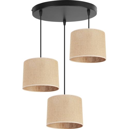 Light-Home Juta Hängelampe - Metall mit Lampenschirm aus Stoff - E27 - OV 3-Flammig 20 cm - Schwarz Basis und Jute