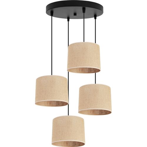 Light-Home Juta Hängelampe - Metall mit Lampenschirm aus Stoff - E27 - OV 4-Flammig 20 cm - Schwarz Basis und Jute
