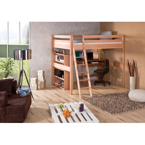 Hochbett Campus Buche massiv Natur lackiert 140x200 cm