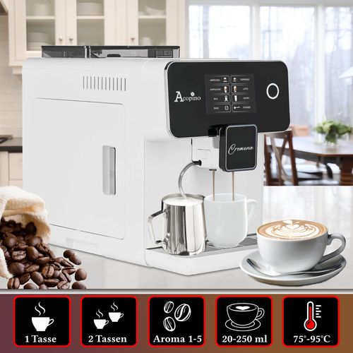 Kaffeevollautomat Cremona Weiß – Touch-Funktion, Cappuccino-Milchsystem, Farbdisplay