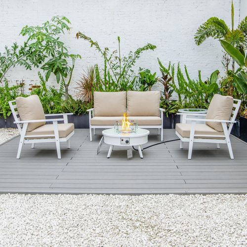 Modernes Gartenmöbelset mit Kamin weiß/beige