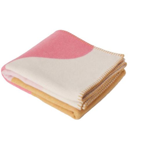 Stackelbergs Plaid-Mohair-Decke Mohair-Wolle Rosa-Creme-Gelb L 130 cm B 170 cm