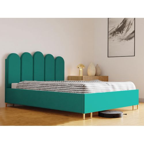 Schlafzimmer-Polsterbett MALAGA, Gepolstertem Kopfteil, Hochwertiger VELUTTO Polsterstoff, Bettkasten mit Gasdruckfeder, Komfortable Betthöhe 39 cm, 160x200 cm Grün