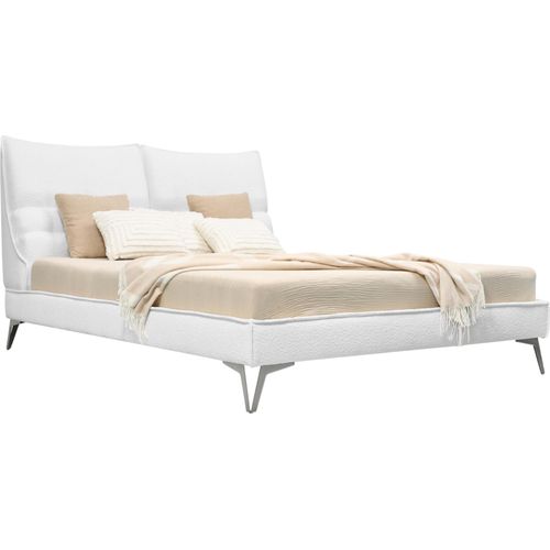 MEBLITO Polsterbett Doppelbett Salen Slim Schlafzimmer Bett Boucle Stoff 140x200 cm Baloo 2073 - Weiß