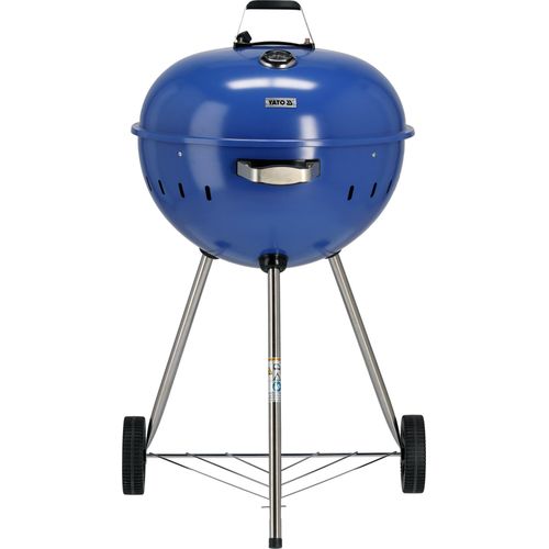 Runder Holzkohlegrill, Kugelgrill 54cm mit Thermometer, blau
