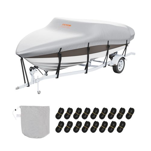 VEVOR Bootspersenning Abdeckplane Bootsplane, 701–731 cm Persenning Schlauchboot 600D Oxford-Gewebe Bootspersenning Abdeckung mit Aufbewahrungstasche 435 x 300 mm, Angelboot Bootsabdeckplane Grau