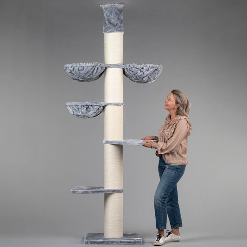 Kratzbaum große Katzen deckenhoch Maine Coon Tower Plus Hell grau XXL katzenkratzbaum für Maine Coon große katzenbaum Deckenhoch Deckenhöhe 235-255cm schwere Katze stabil kletterbaum kratzmöbel Grosse Dicker stamm 20Ø RHRQuality