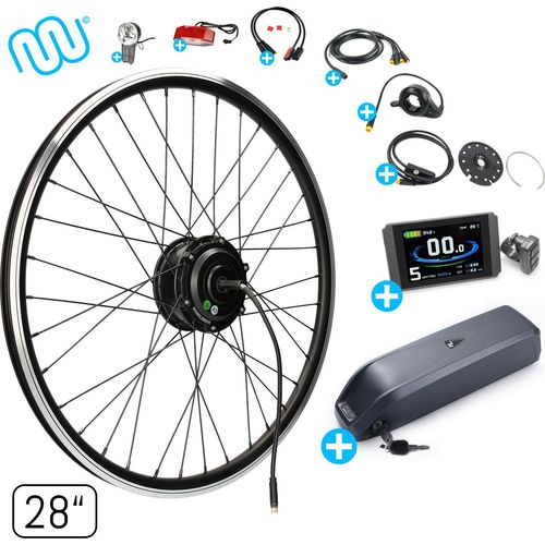 windmeile | Kompakter E-Bike Umbausatz, Hinterrad Motor, inklusive Akku, mit komplettem Zubehör, Schwarz, 28“ Zoll, Umbau Kit, Pedelec