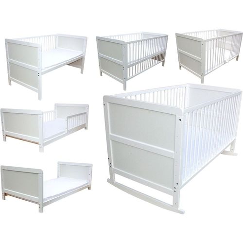 Kinderbett Juniorbett Beistellbett Wiege 140 x 70cm 4in1 mit Matratze weiß