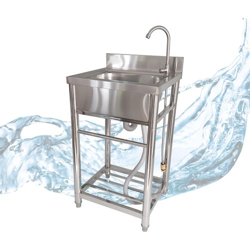 Spültisch freistehend, Wasserhahn mit Gartenschlauch-Anschluss, Spülbecken, Größe M