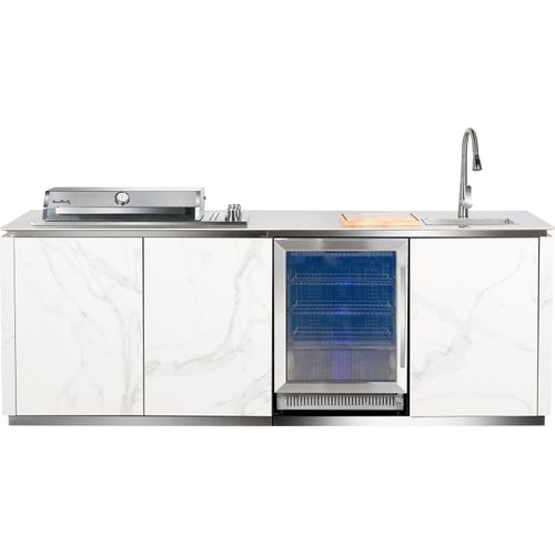 BUSCHBECK Outdoorküche Sheffield mit integriertem Gasgrill - Keramikverkleidung weiß (inkl. Plancha-Platte und Schutzhülle)