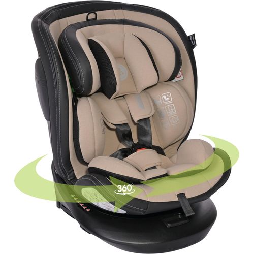 Lorelli Auto Kindersitz Aviator, Mitwachsender Autositz mit Isofix i-Size 40-150cm, Babysitz ab Geburt, 360 Grad drehbar, beige