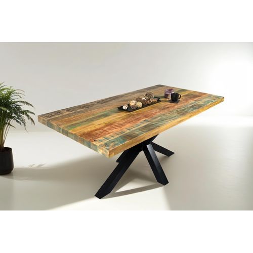 Esszimmertisch Mangoholz Bunt massiv Spider-Gestell schwarz Esstisch 160 x 85 cm LIBRO