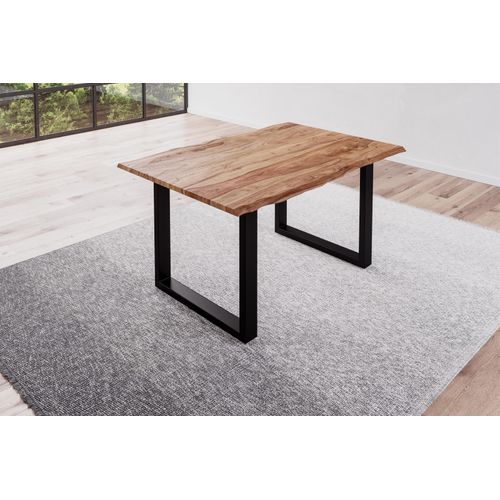 Refurbished Möbelretoure Baumkantentisch 120x80cm Naturbelassen Schwarz MAILAND