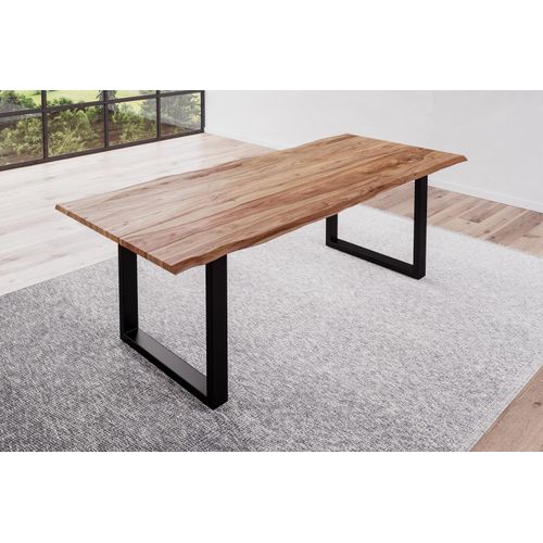 Refurbished Möbelretoure Baumkantentisch 220x100cm Naturbelassen Schwarz MAILAND