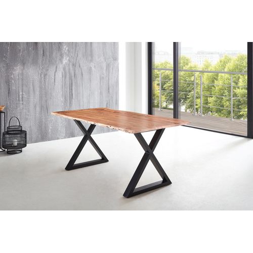 Esstisch Baumkante massiv Akazie natur 200 x 100 X-Gestell schwarz LUBIN