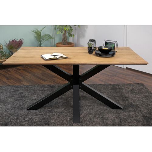 Refurbished Möbelretoure Esstisch 180x90cm Akazie massiv natur Schweizer Kante Spider-Gestell ABBY