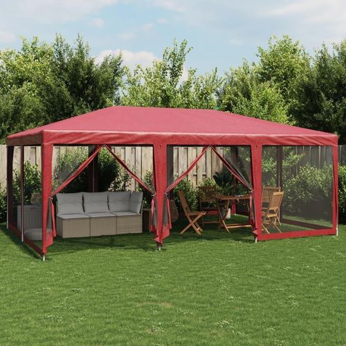 Eleganter Möbel Partyzelt mit 10 Mesh-Seitenteilen Rot 6x4 m HDPE - Campingzelte 2553243