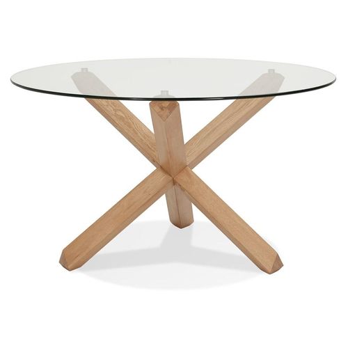 Alterego | Runder Designertisch 'MAGIK' | Klarglas & Massiv Eiche | Ø 130 cm