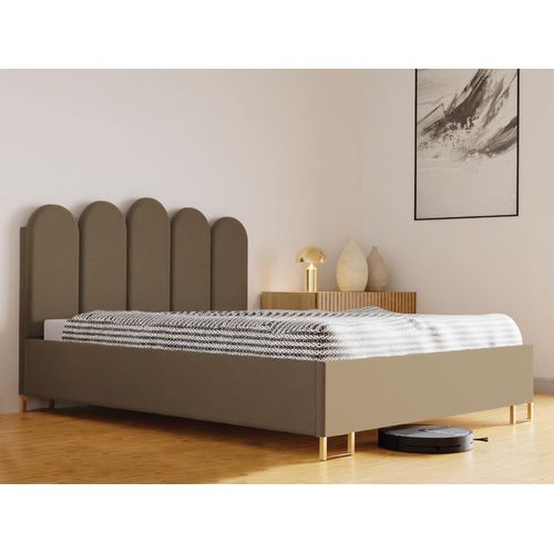 Schlafzimmer-Polsterbett MALAGA, Gepolstertem Kopfteil, Hochwertiger VERSO Polsterstoff, Bettkasten mit Gasdruckfeder, Komfortable Betthöhe 39 cm, 120x200 cm Cappuccino
