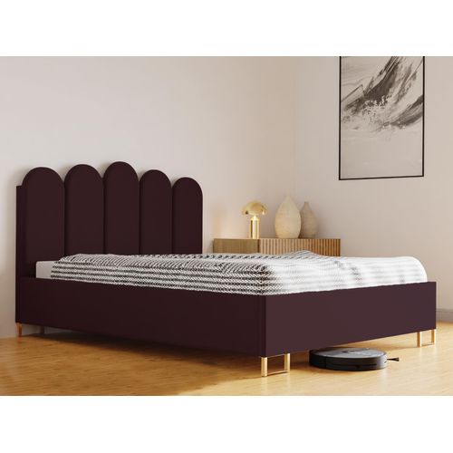 Schlafzimmer-Polsterbett MALAGA, Gepolstertem Kopfteil, Hochwertiger VERSO Polsterstoff, Bettkasten mit Gasdruckfeder, Komfortable Betthöhe 39 cm, 120x200 cm Kastanienbraun