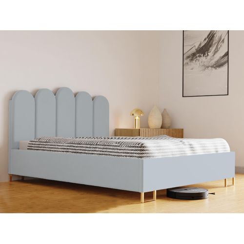 Schlafzimmer-Polsterbett MALAGA, Gepolstertem Kopfteil, Hochwertiger VERSO Polsterstoff, Bettkasten mit Gasdruckfeder, Komfortable Betthöhe 39 cm, 120x200 cm Blau