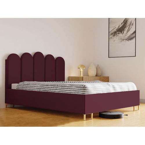 Schlafzimmer-Polsterbett MALAGA, Gepolstertem Kopfteil, Hochwertiger VELUTTO Polsterstoff, Bettkasten mit Gasdruckfeder, Komfortable Betthöhe 39 cm, 160x200 cm Kirsche