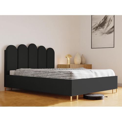 Schlafzimmer-Polsterbett MALAGA, Gepolstertem Kopfteil, Hochwertiger MONET Polsterstoff, Bettkasten mit Gasdruckfeder, Komfortable Betthöhe 39 cm, 160x200 cm Graphit