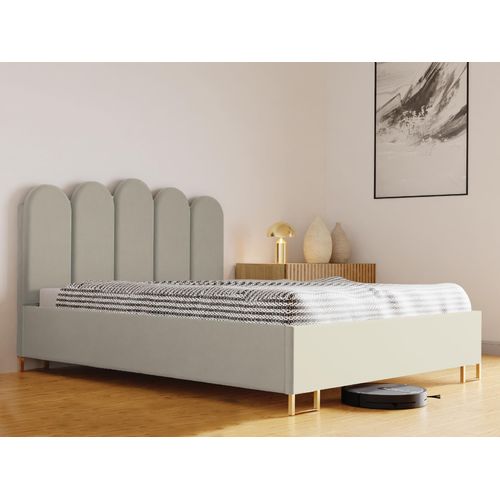 Schlafzimmer-Polsterbett MALAGA, Gepolstertem Kopfteil, Hochwertiger VELO Polsterstoff, Bettkasten mit Gasdruckfeder, Komfortable Betthöhe 39 cm, 120x200 cm Esche
