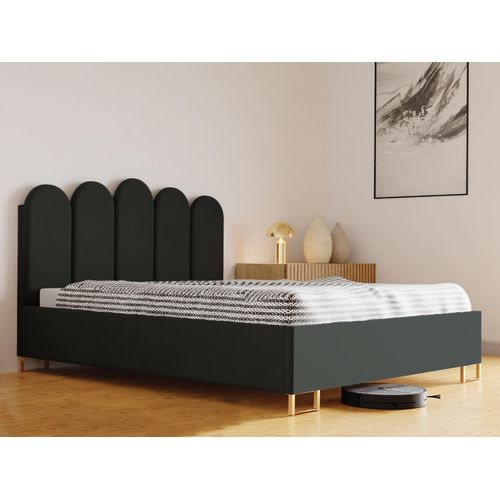 Schlafzimmer-Polsterbett MALAGA, Gepolstertem Kopfteil, Hochwertiger VELO Polsterstoff, Bettkasten mit Gasdruckfeder, Komfortable Betthöhe 39 cm, 200x200 cm Dunkelgrün