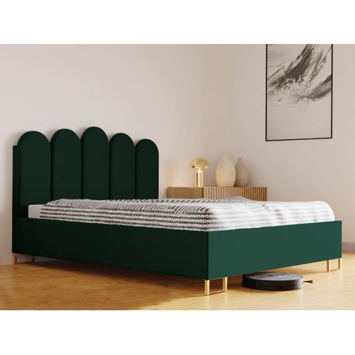 Schlafzimmer-Polsterbett MALAGA, Gepolstertem Kopfteil, Hochwertiger MONET Polsterstoff, Bettkasten mit Gasdruckfeder, Komfortable Betthöhe 39 cm, 180x200 cm Grün