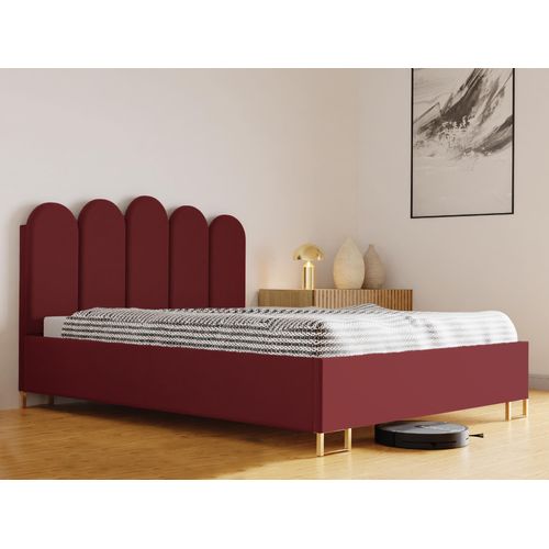 Schlafzimmer-Polsterbett MALAGA, Gepolstertem Kopfteil, Hochwertiger MONET Polsterstoff, Bettkasten mit Gasdruckfeder, Komfortable Betthöhe 39 cm, 140x200 cm Kastanienbraun