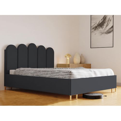 Schlafzimmer-Polsterbett MALAGA, Gepolstertem Kopfteil, Hochwertiger MONET Polsterstoff, Bettkasten mit Gasdruckfeder, Komfortable Betthöhe 39 cm, 160x200 cm Anthrazit