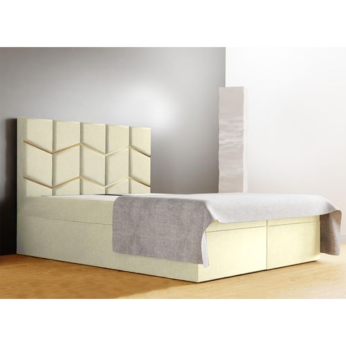 Schlafzimmer-Polsterbett FOREST 180x200cm Gebrochenes Weiß mit Golddekor, ROYAL-Kopfteil, stabil, mit Stauraum und Gasdruckfedern
