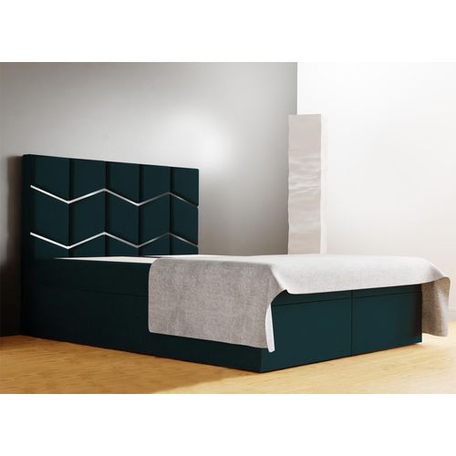 Schlafzimmer-Polsterbett FOREST 160x200cm Meerblau mit Silberdekor, VELO-Kopfteil, stabil, mit Stauraum und Gasdruckfedern