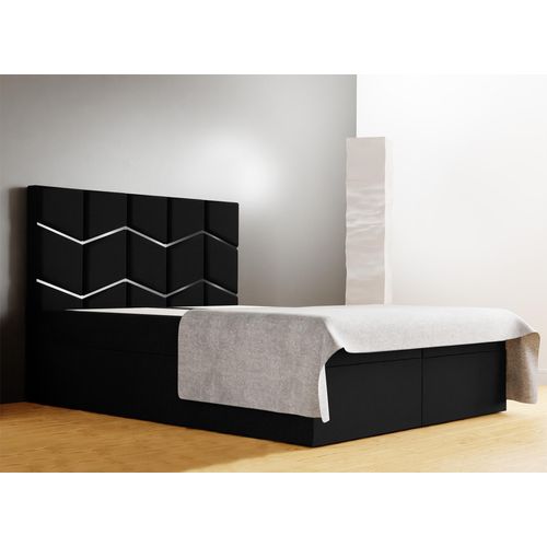 Schlafzimmer-Polsterbett FOREST 160x200cm Schwarz mit Silberdekor, VELO-Kopfteil, stabil, mit Stauraum und Gasdruckfedern
