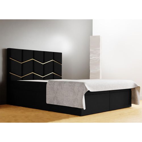 Schlafzimmer-Polsterbett FOREST 140x200cm Schwarz mit Golddekor, VELO-Kopfteil, stabil, mit Stauraum und Gasdruckfedern