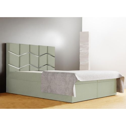 Schlafzimmer-Polsterbett FOREST 160x200cm Gebrochenes Weiß mit Silberdekor, VERSO-Kopfteil, stabil, mit Stauraum und Gasdruckfedern