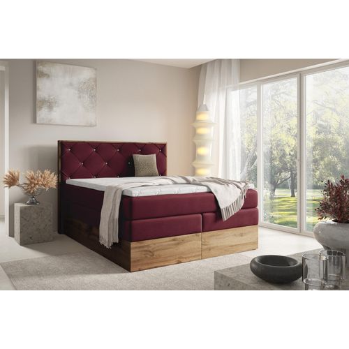 Boxspringbett Schlafzimmerbett NAVEL 200x200cm in Stoff Rouge Bordeauxrot