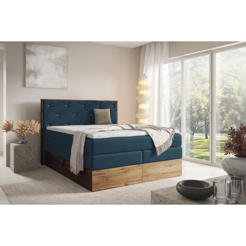 Boxspringbett Schlafzimmerbett NAVEL 140x200cm in Stoff Rouge Dunkelblau