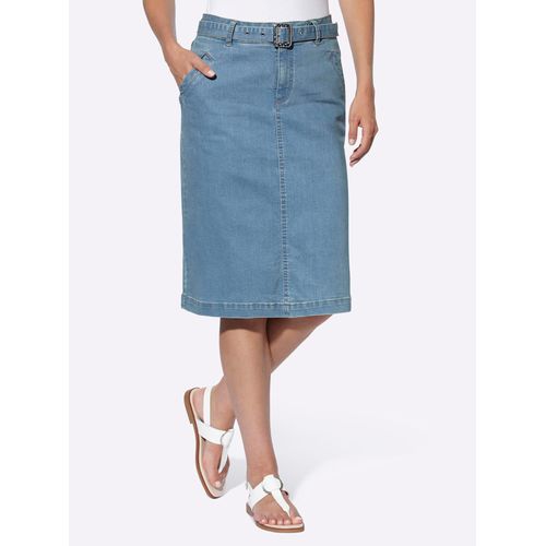Jeansrock HEINE, Damen, Gr. 36, blau (blau, bleached), 81% Baumwolle, 17% Polyester, 2% Elasthan, unifarben, knielang, Röcke