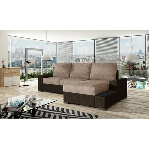 Ecksofa 245 x 160 cm Hellbraun / Dunkelbraun (Kunstleder), Ausführung:Rechts