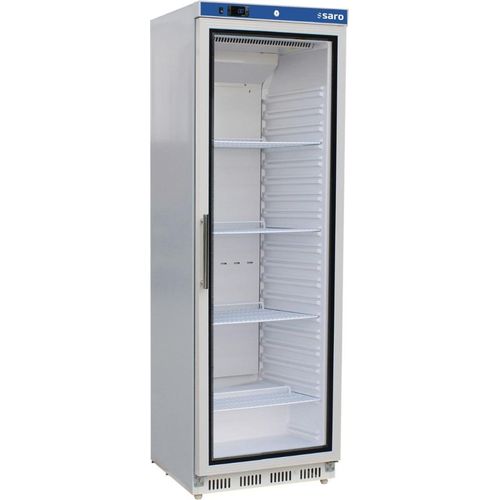 SARO Lagerkühlschrank mit Glastür - weiß, Modell HK 400 GD V2 Lagerkühlschrank, Gewerbekühlschrank, Glastür, Dixell Thermostat, Umluft, Restaurant, Imbiss, Kiosk, Lagern, Kühlen