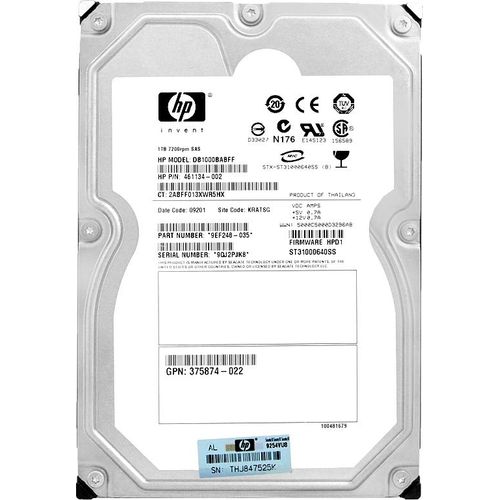 Festplatte HP DB1000BABFF 1Tb 7200Rpm Sas 3.5'' Zoll 461134-002
