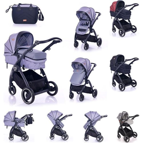 Lorelli Kombikinderwagen 2 in 1 Adria Alu-Rahmen Sitzeinheit umbaubar Fußsack grau