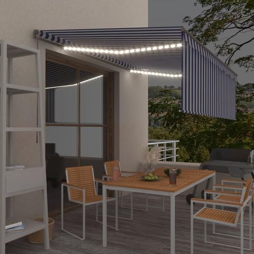 Markise Manuell Einziehbar mit Rollo LED 4x3m Blau und Weiß 3069421