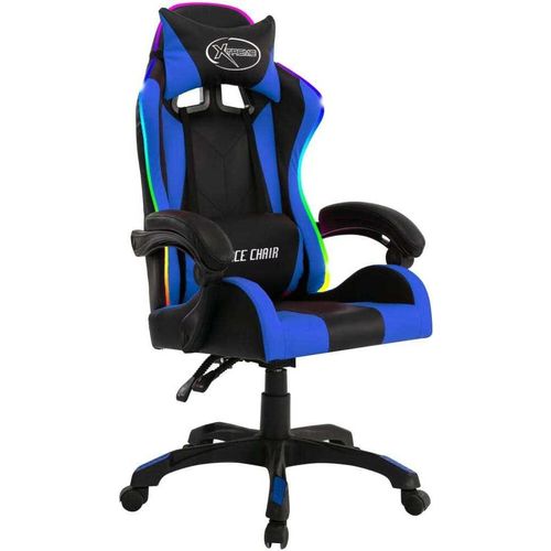 Gaming-Stuhl mit RGB LED-Leuchten Blau und Schwarz Kunstleder