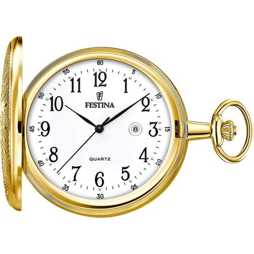 Festina F2028/1 Taschenuhr mit Kette Uhr Herrenuhr Datum weiss
