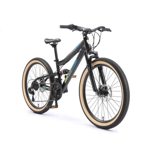 BIKESTAR Kinder Fully Mountainbike 24 Zoll ab 9 Jahre | 21 Gang Shimano, Scheibenbremsen | Schwarz