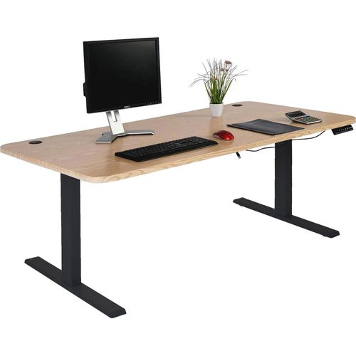 Schreibtisch HWC-D40, Computertisch, elektrisch höhenverstellbar 160x80cm 53kg MVG hellbraun, schwarz